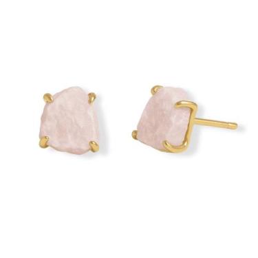 Imagem de Brinco Tarraxa Calcita Mangano - Cristal Natural, Banho Ouro 18k
