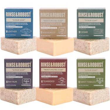 Imagem de Rinse & Robust Sabonete masculino em barra, 6 peças, para limpeza natural, feito à mão, sabonete de aveia hidratante e esfoliante, presente para homens, corpo e mão, todos os tipos de pele | 6 aromas