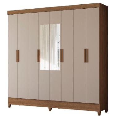 Imagem de Guarda Roupa Casal com Espelho 8 Portas 2 Gavetas Marajó Moval — Freijó / Off White