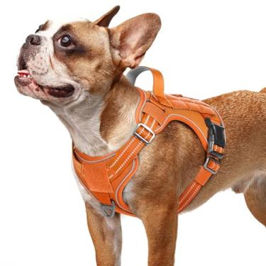 Imagem de rabbitgoo Peitoral para cães pequenos, médios e grandes, colete tático militar sem puxão, com tiras refletivas e alça de controle, ajustável e confortável para caminhar facilmente, laranja P
