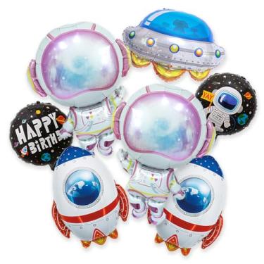 Imagem de Kit de balões espaciais de balão de astronauta, decoração de festa de astronauta rosa, para decoração de chá de bebê de aniversário de astronauta, decorações de festa no espaço sideral