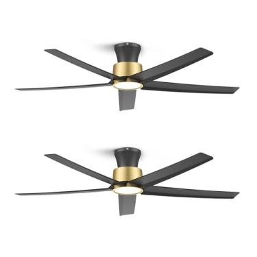 Imagem de ocioc Ventiladores de teto de 132 cm com luzes, ventiladores de teto de grande volume de ar com motor CC silencioso reversível e controle remoto, pacote com 2 (preto-ouro)