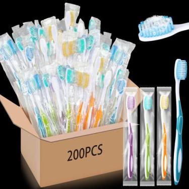 Imagem de Escova de dentes descartável Maxcheck, 200 pacotes com pasta de dente