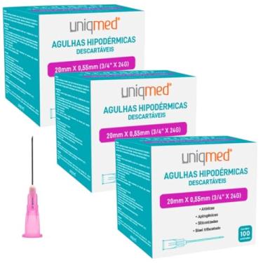 Imagem de Agulha Hipodermica Rosa 20 x 0,55mm (24G x 3/4") | Kit com 3 Caixas de Agulha com 100 Unidades, Design Preciso, Alta Qualidade e Conforto, Uso Profissional
