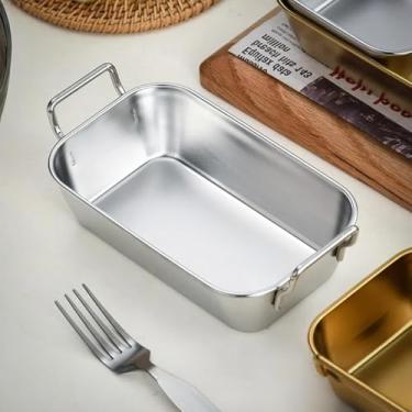 Imagem de Mini Bandeja Retangular de Aço Inox com Alça – Petisqueira Elegante para Servir Aperitivos