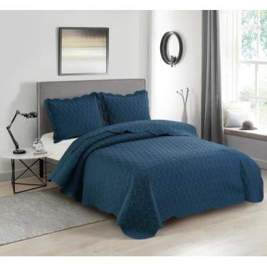 Imagem de Colcha Ilusion Favo 3D Queem Dupla Face Porta Travesseiro - Camesa, Az