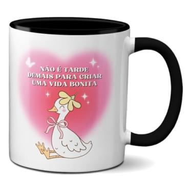 Imagem de Caneca Patinho Motivacional Não É Tarde Para Uma Vida Bonita (Preta)