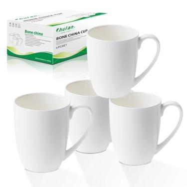 Imagem de Chulan Canecas de café brancas com mais de 45% de conteúdo ósseo, porcelana fina, 293 ml, copos de porcelana leves para café expresso latte mocha cappuccino, conjunto de 4 xícaras de chá de cerâmica