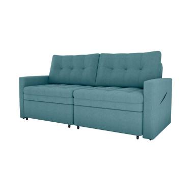 Imagem de Sofá Cama Reclinável 2 Lugares Premium Com Assentos Dividido 2,20 Larg Nayla Matrix Boucle Azul