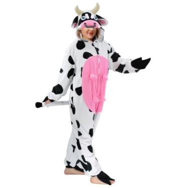 Imagem de Pijama adulto vaca peça única cosplay animal fantasia de Halloween para homens e mulheres, N2 - vaca, Small