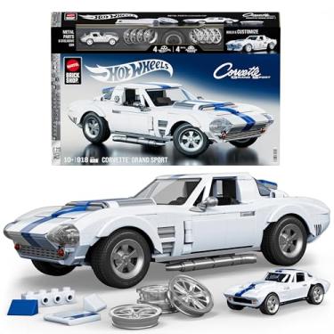 Imagem de Mattel Brick Shop Hot Wheels Jogo de Construção Elite Corvette Grand Sport em escala 1:16 com Placa de Coleção e 1 carrinho de metal Perfeito para colecionadores