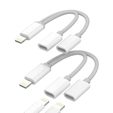 Imagem de Adaptador duplo divisor Lightning (pacote com 2) para iPhone Adaptador de fone de ouvido 2 em 1 de carregamento AUX Adaptador de conector duplo para Apple MFI Certified 11 12 13 14 Pro Max Mini SE X
