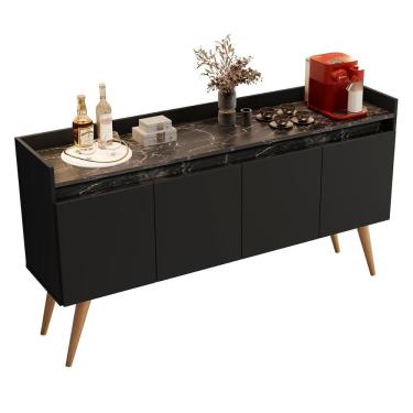 Imagem de Aparador Buffet Gold Marmorizado 4 Portas Pés Madeira Maciça