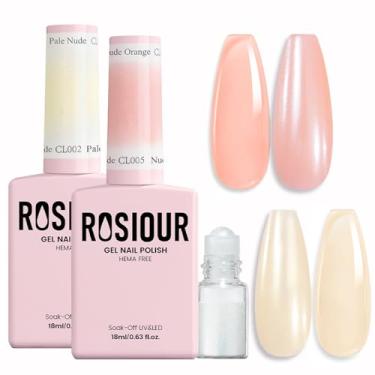 Imagem de Rosiour Kit de esmalte em gel sem HEMA – Conjunto de 2 peças de 18 ml de geleia nude e gel laranja nude com pó cromado, uso prolongado para salão de manicure, faça você mesmo em casa, cura leve em U V