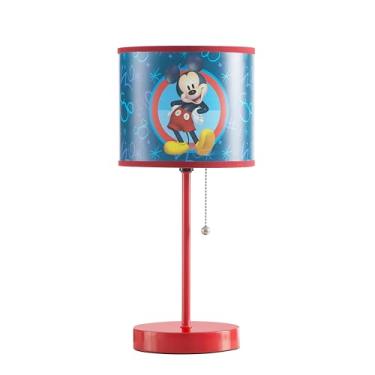 Imagem de Candeeiro de mesa infantil Disney Mickey Mouse para crianças, luminária com sombra impressa e corrente de puxar, iluminação de mesa de cabeceira para quarto ou berçário