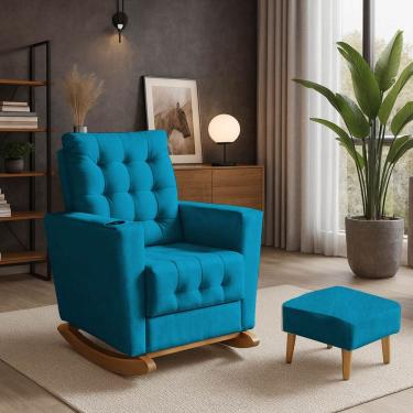 Imagem de Poltrona Duna Amamentação Balanço e Puf Turquesa