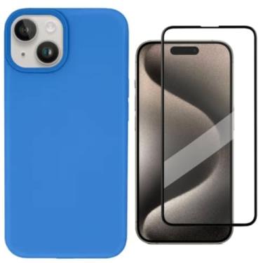 Imagem de Capa Capinha Para iPhone 14 Azul Aveludado + Película 3D