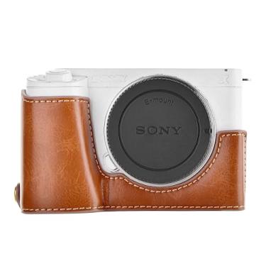 Imagem de MUZIRI KINOKOO Capa Sony ZV-E1 - Meia capa de couro PU para câmera Sony ZV-E1/ZVE1 - Capa protetora com versão de abertura inferior - marrom