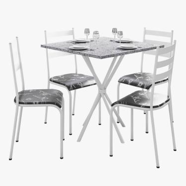 Imagem de Kit Mesa Diamante 541 Sala De Jantar 4 Cadeiras Pés Tubular Floral Branco