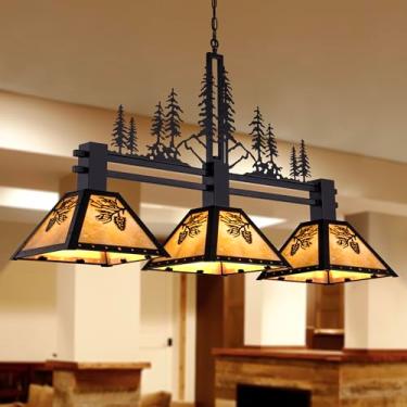 Imagem de TOCHIC Luminária De Mesa De Sinuca Com 3 Luzes Para Mesa De 7' 8' 9', Luzes De Mesa De Bilhar Rústica Tiffany De 48", Lustre De Fazenda Para Sala De Jantar, Luminária De Teto Suspensa Para Sala De J