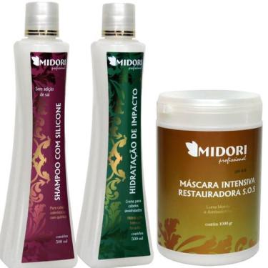 Imagem de Kit 1 Hidratação Impacto 1 Shampoo Silicone 1 Mascara Midori