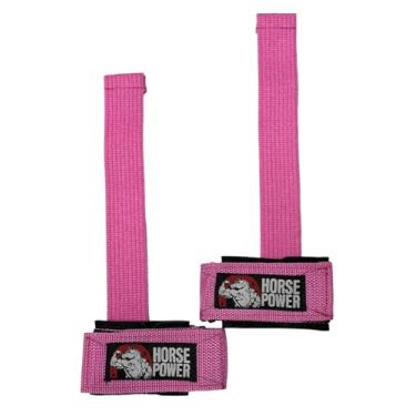 Imagem de HORSEPOWER PRO Strap com Munhequeira para Musculação – Faixa Grip Ajustável, Mais Pegada e Suporte de Punho, Academia, Crossfit, Levantamento de Peso, Super Resistente com 7 Camadas de Costura – O PAR (Rosa)