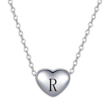 Imagem de MiiFort Colar com pingente de coração com letra inicial A a Z, aniversário, nome personalizado, presente para mulheres, filha, família, prata, aço inoxidável, One Size, Aço inoxidável, Sem Pedra