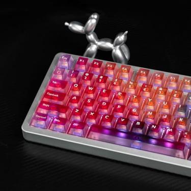 Imagem de mintcaps Teclas transparentes – Conjunto de 128 teclas roxas e azuis transparentes com perfil cereja para teclado mecânico Cherry Gateron MX