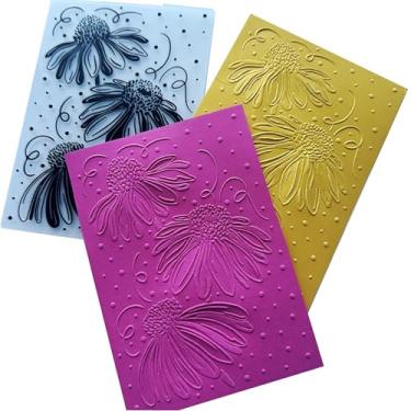 Imagem de DIYology Pastas em relevo de margaridas para fazer cartões, textura de coneflowers, modelo de relevo para artesanato em papel, decoração de scrapbooking