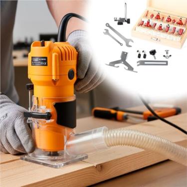 Imagem de Tupia Manual Laminadora Elétrica 600w + Jogo de Fresas 15 Peças 6mm Com Coletor de Pó (110V AMARELO)