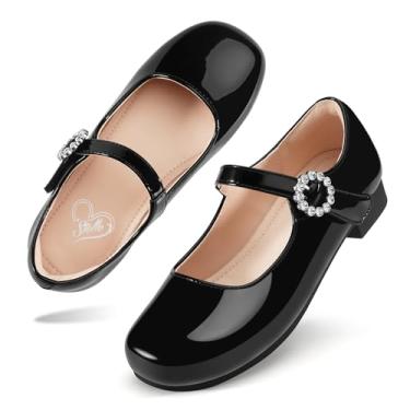 Imagem de Stelle Sapato social feminino branco Mary Jane Ballet Flats Flower School Shoes para festa de casamento para crianças/crianças pequenas/grandes, Preto, 13 Little Kid
