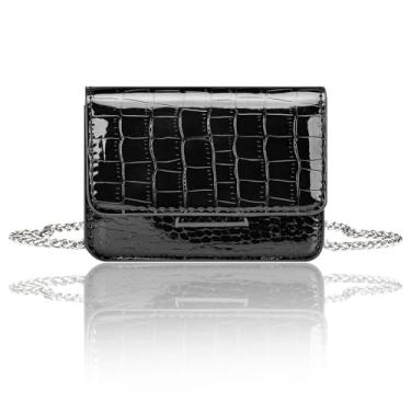 Imagem de Sightor Mini bolsa transversal prateada para mulheres, bolsa pequena de couro PU, bolsa de mão elegante para festas em boates, Preto, Elegante