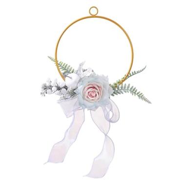 Imagem de Bothyi Guirlanda de flores artificiais em formato de arco, guirlanda de rosas, decoração sazonal para porta, adereço para fotos, sala de estar, lareira, Azul