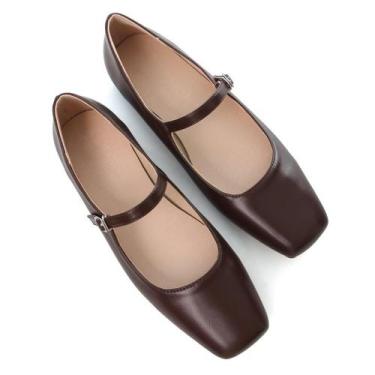 Imagem de Vestido Flats Stunner feminino Mary Jane em couro marrom tamanho 44