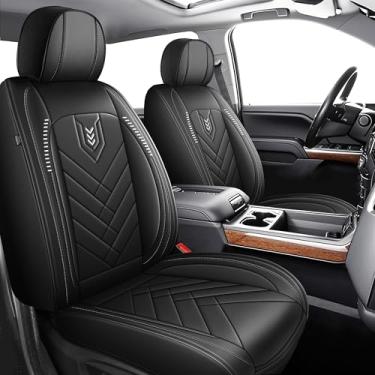 Imagem de DISUTOGO Capa de assento de carro serve para Chevrolet Chevy Silverado GMC Sierra 2007-2025 1500 2500HD 3500HD Trail Boss Z71 capas de assento de caminhão estendidas duplas (apenas dianteira/preta)