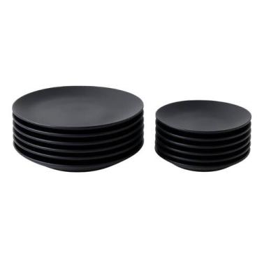 Imagem de Jogo 12 Pratos Cerâmica Sobremesa e Raso Orgânicos Preto Mat - Porto B