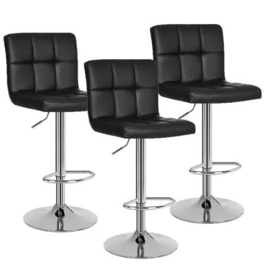 Imagem de Kit com  3 Banqueta Gomos Preta Base Redonda Assento