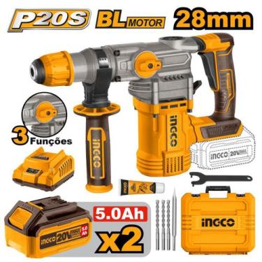 Imagem de Martelete Combinado Ingco 20v 28mm 4,5J SDSPlus Com 2 Baterias 5.0Ah