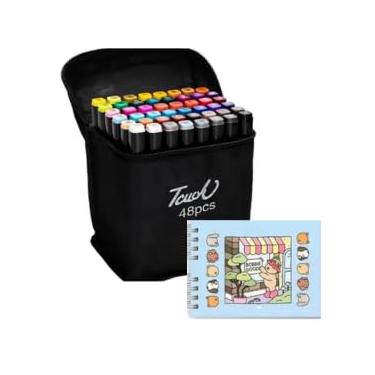 Imagem de Touch Kit Criativo com Caderno de Colorir A5, 50 Páginas, Capa Dura em Rosa e Azul, Conjunto com 48 Canetas Marcadoras Coloridas (Azul)