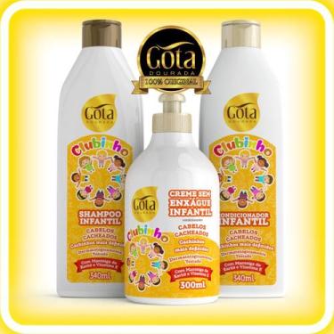 Imagem de Kit Infantil Gota Dourada Cabelos Cacheados com Shampoo Condicionador 