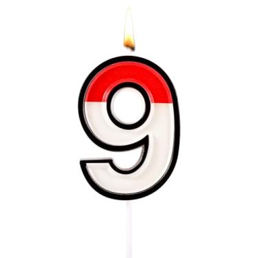 Imagem de Velas de bolo de aniversário de desenho animado, vermelho, branco, desenho animado, decoração de aniversário, anime (Número 9)