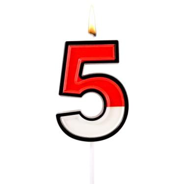 Imagem de Velas de bolo de aniversário de desenho animado, vermelho, branco, desenho animado, decoração de aniversário, anime (Número 5)