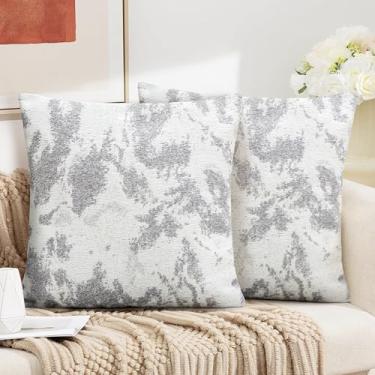 Imagem de AELS Capas de almofada decorativas 50 x 50 cm, conjunto de 2, fronhas texturizadas em jacquard abstrato, capa de almofada moderna para sofá, cinza ombré (apenas capas)