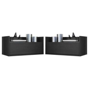 Imagem de Kit Com 2 Mesas De Cabeceira 60Cm Suspensa Multimóveis V3632 Preta Pre