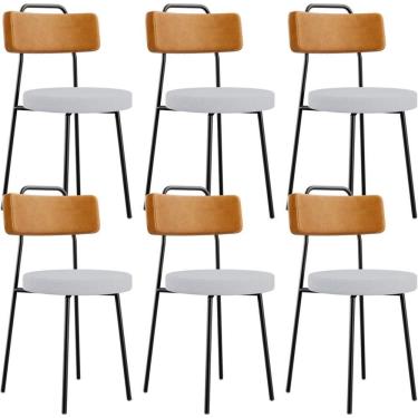 Imagem de Kit 06 Cadeiras Decorativa Estofada Sala Jantar Barcelona L02 Couríssimo Whisky Linho Cinza - Lyam