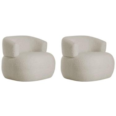 Imagem de Kit 2 Poltronas Decorativa Sala De Estar Recepção Suiça Linho - Amarena Móveis Cor Bege