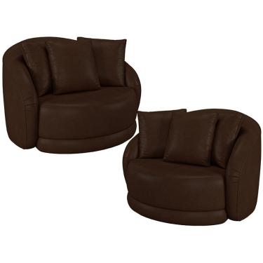 Imagem de Kit 02 Poltronas Decorativa Para Sala De Estar Base Giratória Witta M03 Corano Marrom