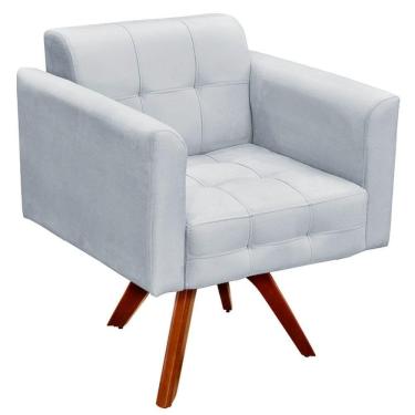 Imagem de Poltrona Decorativa Base Madeira Giratória Ana Suede Cinza - Ibiza