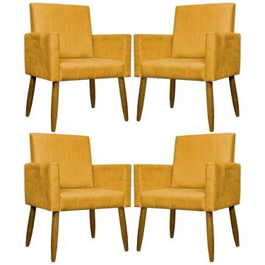 Imagem de Kit 4 Poltronas Decorativas Mari Suede Pé Palito Castanho - Mostarda Suede