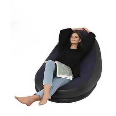 Imagem de Sofá InfláVel 3 Em 1 | Transforma Em Poltrona E Cama | Inclui Bomba De Ar | PortáTil Para Casa, Camping E Praia(Estilo B/Azul)